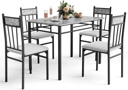 Vista 9 de NAFORT Juego de mesa de comedor de 5 piezas para 4, moderna mesa de cocina de vidrio templado de 3/8 pulgadas con 4 sillas de comedor tapizadas