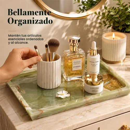 Vista 2 de Radicaln Bandeja rectangular de mármol para encimera de baño, bandeja de Onyx Verde