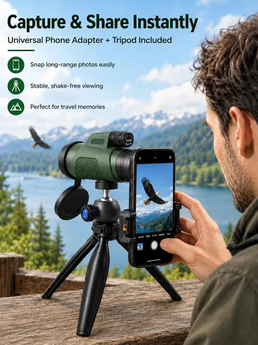 Vista 4 de Monocular de 12x50 para adultos, monocular de alta potencia con BAK4 Verde