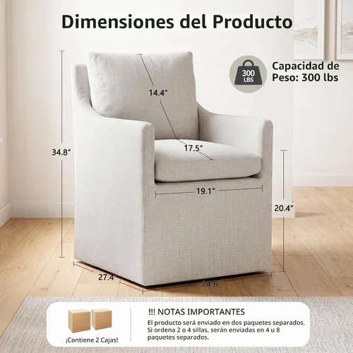 Vista 2 de DUHOME Silla de comedor tapizada, silla decorativa de lino para sala de estar, sofá individual con 4 ruedas, sillón tapizado para dormitorio