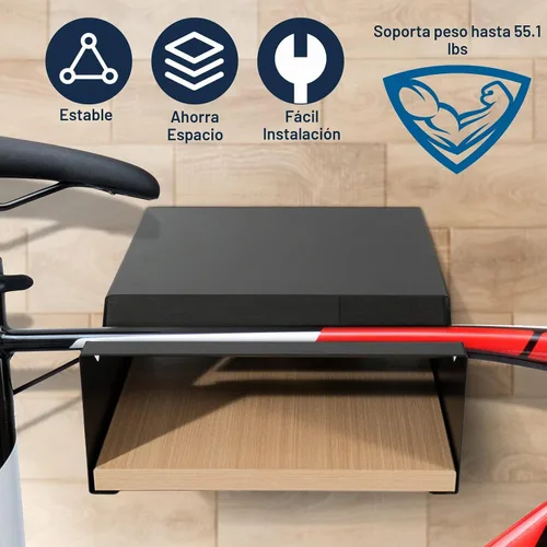 Vista 2 de MOSHAY - Soporte de pared para bicicleta, soporte de bicicleta de madera de aluminio para bicicletas de carretera, grava y turismo, almacenamiento