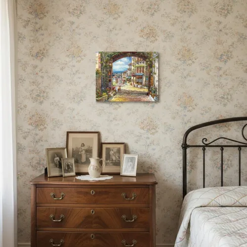Vista 5 de SD SOFT DANCE Lienzo decorativo para pared de pueblo italiano, pintura de pueblo costero, reproducción de obras de arte para sala de estar