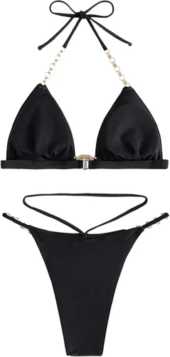 Vista 3 de SweatyRocks Traje de baño de 2 piezas para mujer, traje de baño con cadena y micro triángulo
