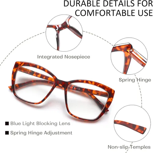 Vista 3 de NORPERWIS Gafas de lectura para mujer, bisagra de primavera, lentes de gran tamaño para mujer