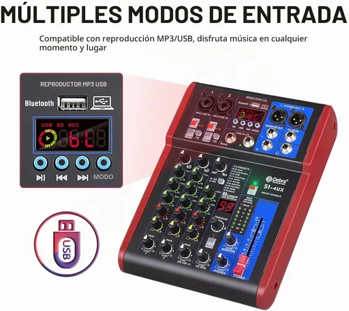Vista 5 de D Debra Mezclador de grabación portátil profesional de la serie SI con 99 DSP efectos digitales preamplificadores de micrófono y USB para consola