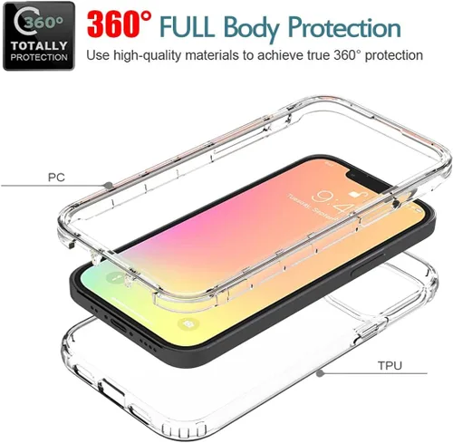Vista 3 de Funda para iPhone 13 Mini con protector de pantalla de vidrio templado, suave 360 cuerpo completo, a prueba de golpes, híbrida, transparente