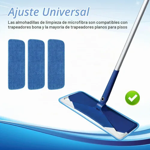 Vista 2 de Paquete de 3 almohadillas de microfibra de repuesto para mopas húmedas y secas, almohadillas reutilizables para trapeadores en aerosol, compatibles
