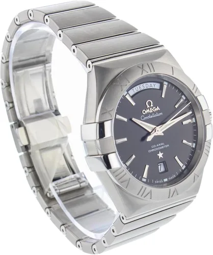Vista 3 de Omega Constellation Day Date Reloj automático de acero inoxidable con esfera negra para hombre 12310382201001 Negro