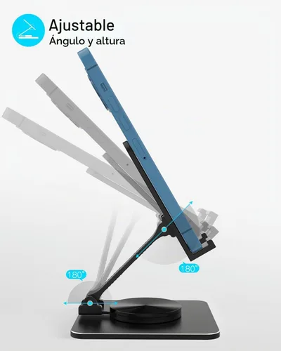 Vista 2 de Soporte para teléfono celular y tableta para escritorio, soporte ajustable de aluminio para iPhone, iPad y teléfonos inteligentes Montura
