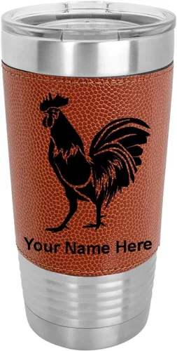 Vista 12 de LaserGram Vaso aislado al vacío de 20 onzas, gallo, grabado personalizado incluido (piel sintética, estilo béisbol)