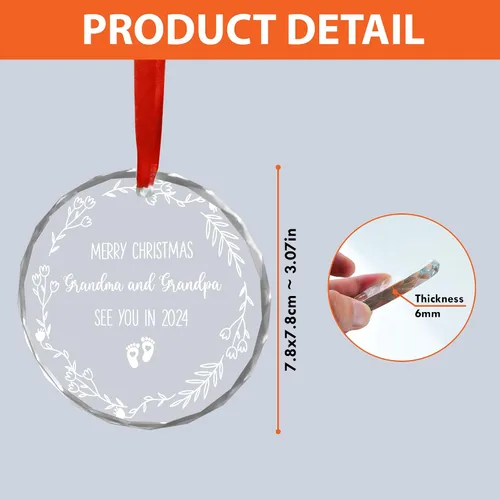 Vista 5 de Adorno de cristal personalizado para anuncio de bebé, adorno de Feliz Navidad, abuela y abuelo te veo en 2024, regalo de abuelos promocionados