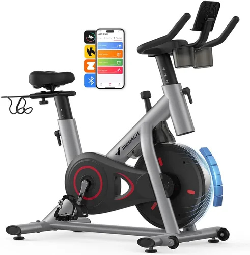 Vista 14 de MERACH Exercise Bike, Magnetic Friction Stationary Bike for Home with APP