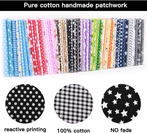 Vista 5 de Paquete de tela de algodón de bricolaje 19.7 x 19.7 pulgadas, 7 patrones diferentes, cuadrados de material de patchwork para coser acolchados, Negro
