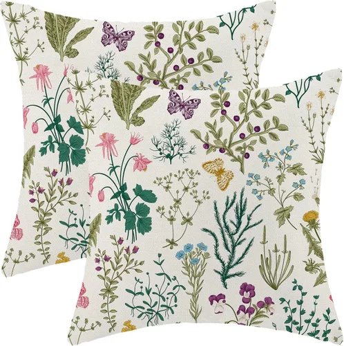 Vista 23 de CXMEIFLY Juego de 2 fundas de almohada de hojas florales de primavera de 16 x 16 pulgadas, para decoración de flores chinoiserie, almohadas