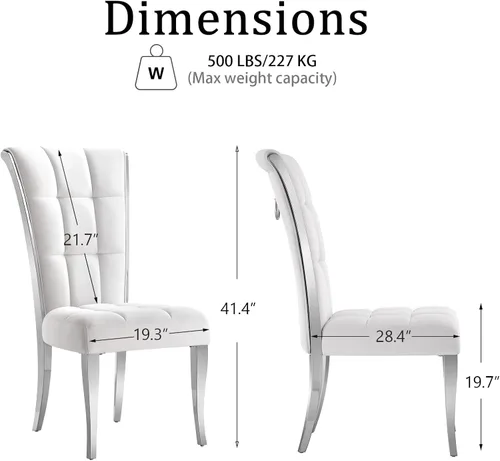 Vista 6 de ACEDÉCOR Juego de mesa de comedor blanca para 4, mesa de comedor de lujo blanca con sillas de comedor de terciopelo blanco de alta gama