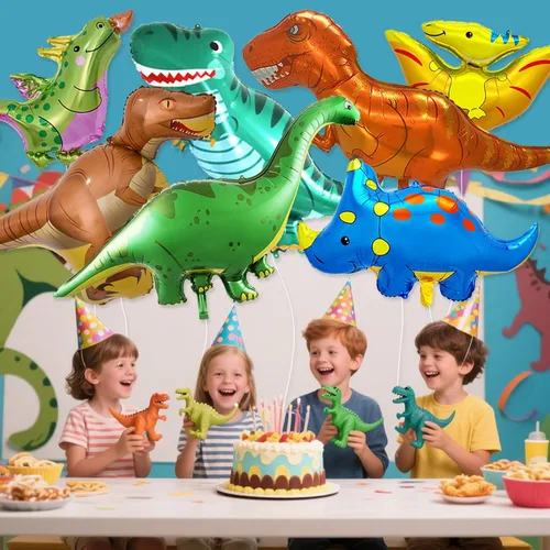 Vista 5 de 7 globos de aluminio de dinosaurio, decoraciones de cumpleaños de dinosaurio de 46 pulgadas, globos grandes de Mylar de dinosaurio de helio