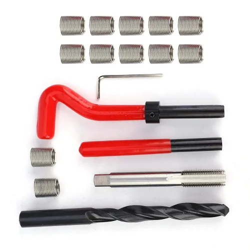 Vista 9 de Kit de reparación de roscas de 17 piezas, M12 x 1.25 de longitud 2D de acero inoxidable torcido, herramienta de inserción roscada, kit de reparación