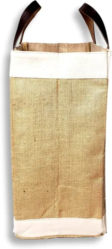 Vista 4 de Bolsa de mano ecológica con asa de cuero de yute y algodón