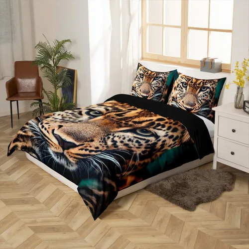 Vista 3 de Erosebridal Funda de edredón de leopardo, guepardo, funda de edredón de animales de sabana africana, juego de ropa de cama con estampado de leopardo