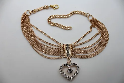 Vista 5 de TFJ - Pulsera de moda occidental para mujer, cadena de metal dorado, dije de corazón plateado, Metal