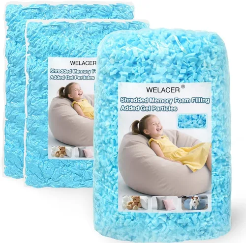 Vista 14 de Relleno de puf de 5 libras, relleno de espuma viscoelástica triturada azul para almohadas y camas para perros
