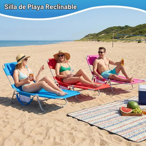 Vista 2 de DUMOS Sillón para exteriores, silla de bronceado de playa con orificio para Rojo