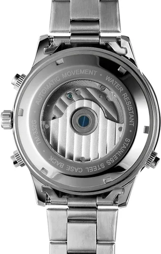Vista 4 de FORSINING Reloj de pulsera de acero inoxidable con calendario original Tourbillion automático para hombre, Azul y plateado, Automático de bobinado