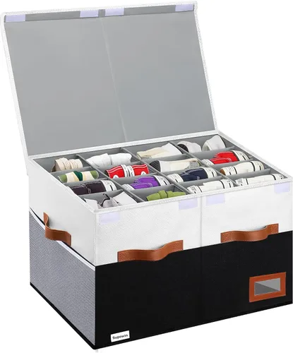 Vista 9 de Supowin Organizador de Zapatos para Armario, Cajas de Almacenamiento de Zapatos Plegables con Tapa y Divisores Ajustables, Contenedores
