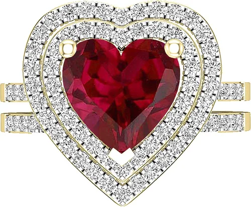 Vista 43 de Dazzlingrock Collection Juego de anillos de compromiso de doble halo con diamantes naturales redondos y piedras preciosas creadas en laboratorio