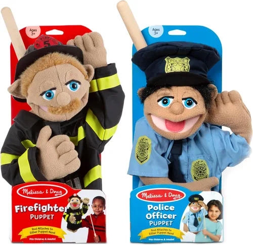 Vista 6 de Melissa & Doug - Paquete de marionetas, oficial de policía y bomberos
