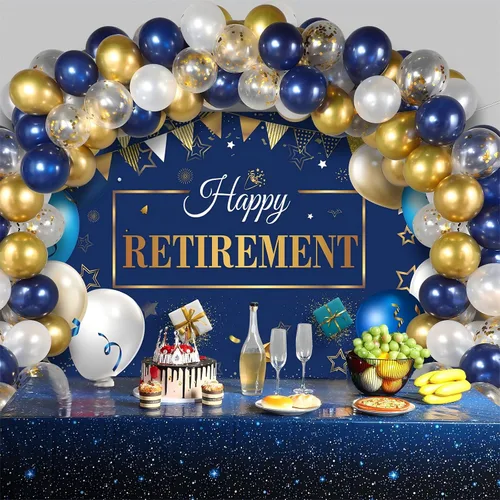 Vista 7 de Tatuo Las decoraciones de fiesta de jubilación incluyen un juego de globos de confeti azul marino, pancarta de fondo para fotografía para hombres