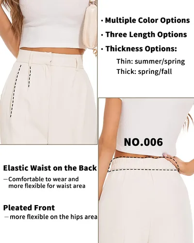 Vista 4 de FUNYYZO Pantalones de pierna ancha para mujer, cintura alta elástica en la espalda, pantalones de trabajo de negocios, pantalones largos y rectos