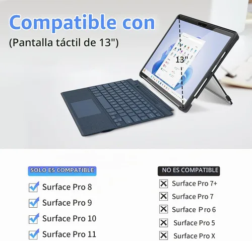 Vista 2 de Funda para Microsoft Surface Pro 11/10/9/8 de 13 pulgadas, con cubierta de soporte, correa de mano, funda resistente todo en uno compatible con Negro