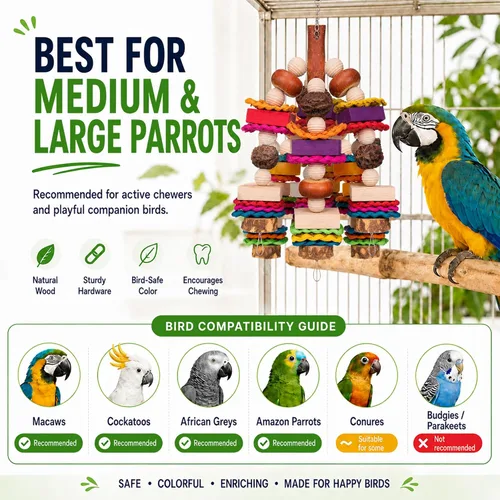 Vista 4 de Large Parrot Toys for African Greys, Macaws, Cockatoo, Bird Chewing Toys