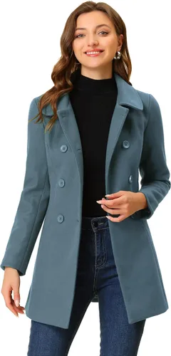 Vista 17 de Allegra K Abrigo Largo De Invierno Con Cuello Peter Pan Y Doble Botonadura Para Mujer Beige