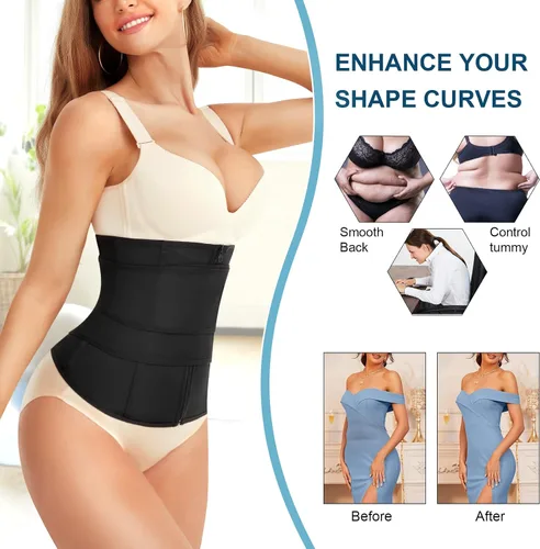 Vista 4 de WANFISTO Entrenador de cintura para mujer, corsé de cintura 2 en 1, faja moldeadora de cuerpo de reloj de arena, Negro