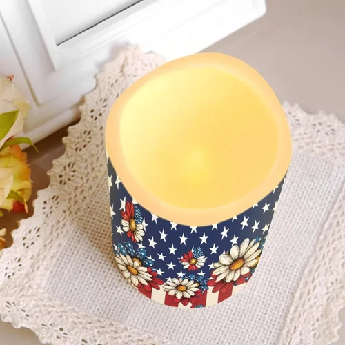 Vista 6 de Jeiento American Flag Flameless Candles 4 Pack 4th of July Home Decoration Flower American Flag LED Candles Battery Operated with Timer Remote