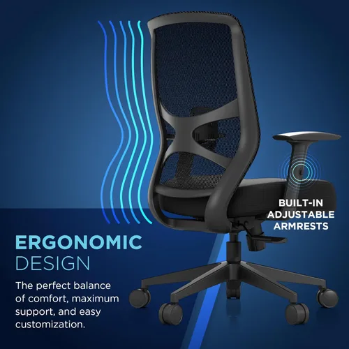 Vista 4 de Tempur-Pedic ProTask - Silla de oficina ejecutiva con respaldo de malla y soporte lumbar integrado, silla de escritorio ergonómica de malla Negro