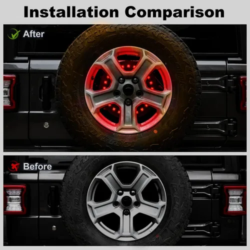 Vista 2 de JWWY Lámpara de luz de freno de repuesto compatible con Jeep Wrangler JL JLU JK JKU TJ 4XE 1997-2024+ accesorios exteriores, anillo de luz de freno
