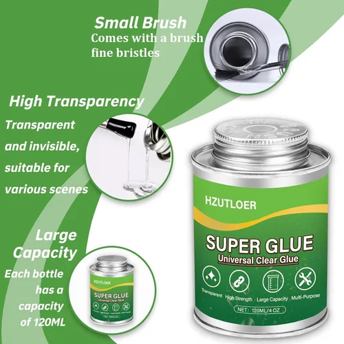 Vista 3 de Super Glue, pegamento transparente con pincel, adhesivo fuerte multiusos de 4 oz, pegamento super instantáneo multiusos para madera, cerámica