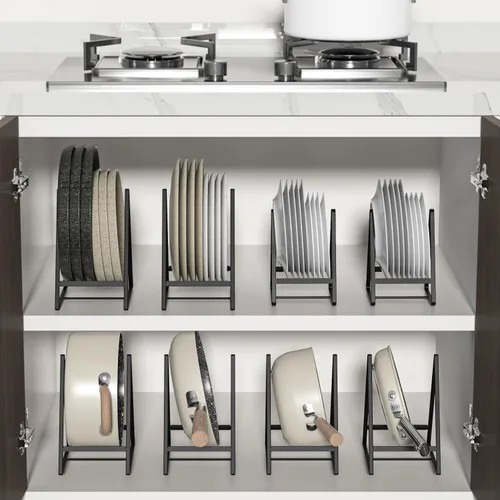 Vista 5 de Paquete de 2 soportes triangulares para platos grandes, verticales, estantes de secado de platos, organizadores de platos de metal, soportes