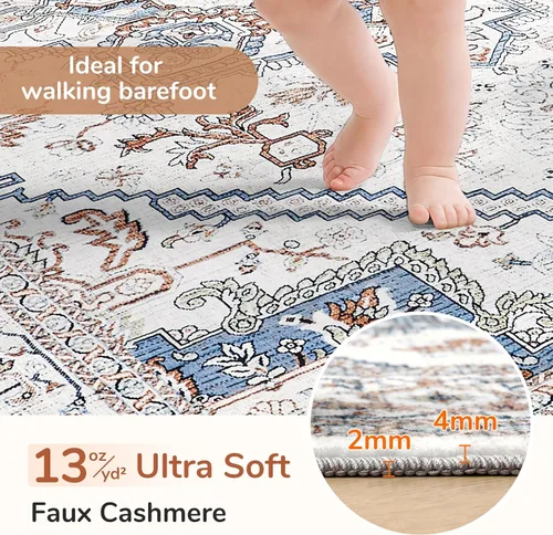 Vista 258 de OPPODREAM Alfombras suaves, pequeñas y lavables con parte trasera antideslizante, alfombra de cachemira sintética de pelo bajo, 2 x 3 pies, azul