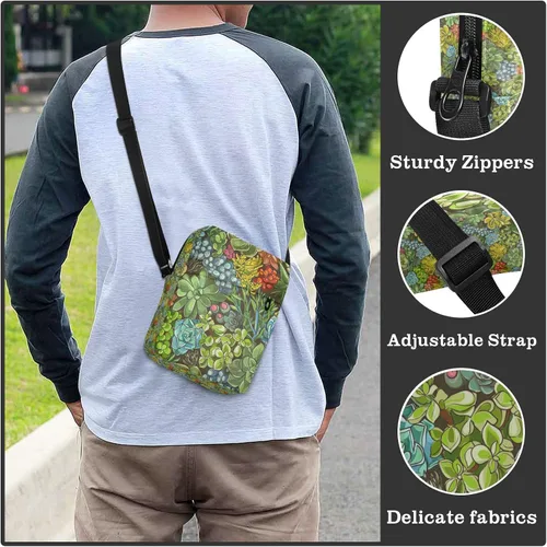Vista 6 de Sinestour Bolsa de mensajero para plantas suculentas para mujeres y hombres, bolsa de hombro cruzada para teléfono celular, mini bolsa de mensajero