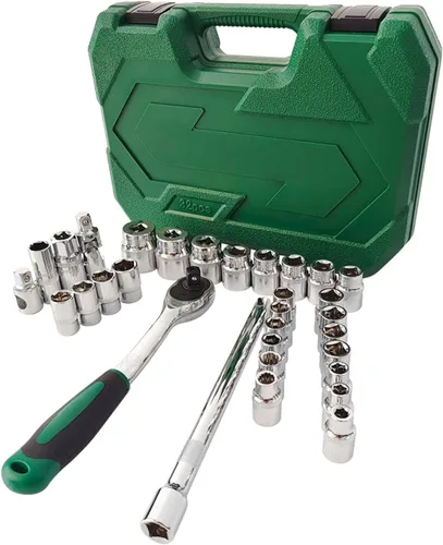 Vista 2 de Juego de herramientas mecánicas de 32 piezas, juego de llaves métricas de 1/2", llave de trinquete, barras de extensión y junta universal