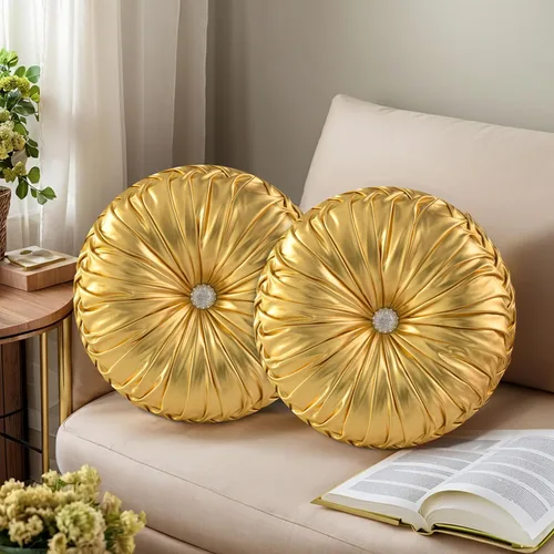 Vista 9 de HIG - Juego de 2 almohadas decorativas plisadas redondas de terciopelo verde manzana