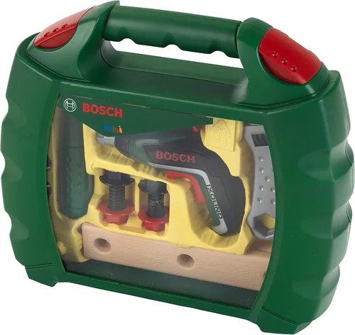 Vista 4 de Klein Theo 8394 Bosch Ixolino Case I con martillo, llave inglesa y mucho más I Destornillador inalámbrico Ixolino a batería I Juguete para niños
