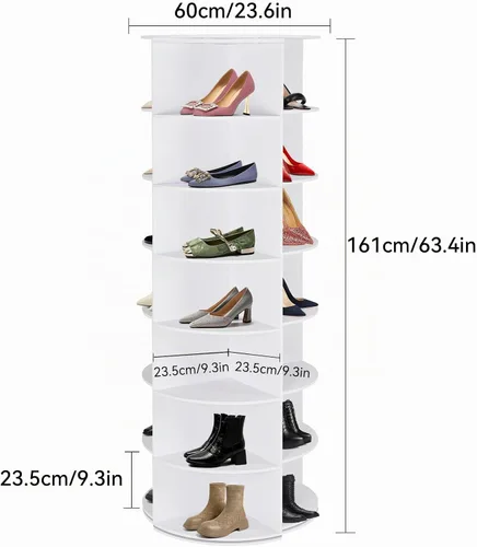 Vista 3 de Zapatero giratorio de 7 niveles, organizador de almacenamiento de zapatos de 360°, color blanco