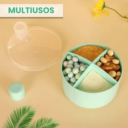 Vista 5 de Accmor Dispensador de fórmula sobre la marcha, contenedor giratorio de fórmula de cuatro compartimentos antiderrames para llevar, contenedor de Verde