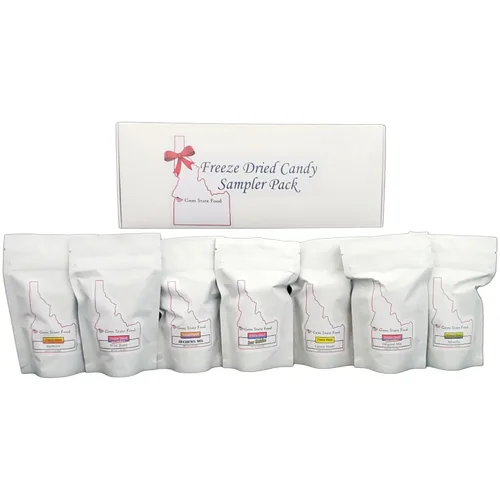 Vista 3 de Paquete variado de dulces liofilizados – 7 bolsas de muestras de dulces liofilizados – Gem State Food – Caja de regalo – Skiddles liofilizados
