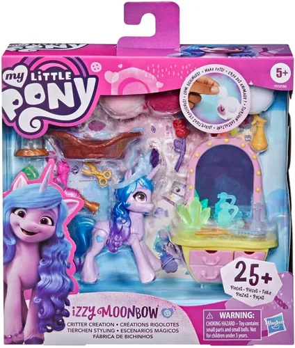 Vista 3 de Mi pequeño pony (My Little Pony): A New Generation Movie Story Scenes Critter Creation Izzy Moonbow - Juguete con 25 accesorios y un poni púrpura